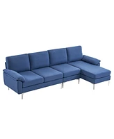 Slickblue L-Shaped Glossy 4-Seater Indoor Modular Sofa with Iron Legs for Stylish Living Room Seating