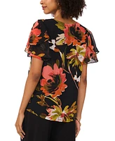 Vince Camuto Women's Floral V-Neck Tulip-Sleeve Top