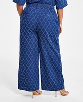 Nina Parker Plus Diamond-Texture Wide-Leg Jeans