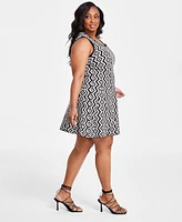 Nina Parker Plus Geo-Print Fit & Flare Sweater Dress