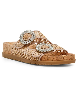 Anne Klein Women's Happy Double Band Embellished Buckle Footbed Sandals