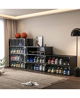 Slickblue Glass Door Shoe Box Storage Cabinet for Sneakers with Rgb Led Lights for Stylish Display and Organization