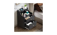 Slickblue Two-Drawer Bedside Table with Compartments for Organized Bedroom Storage and Convenient Access