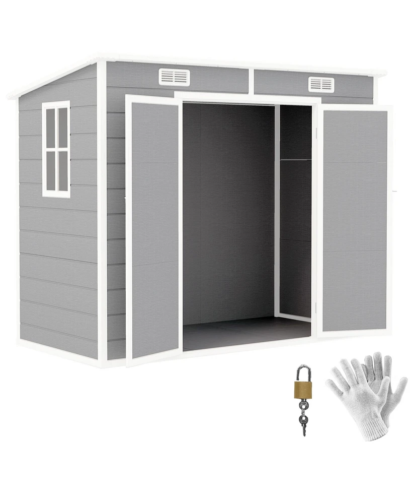 Outsunny 8' x 4' Outdoor Storage Shed, Resin Shed with Floor,