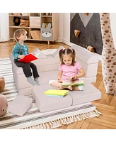Costway Kids Modular Play Couch Set with Suede Fabric Cover High-Density Foam