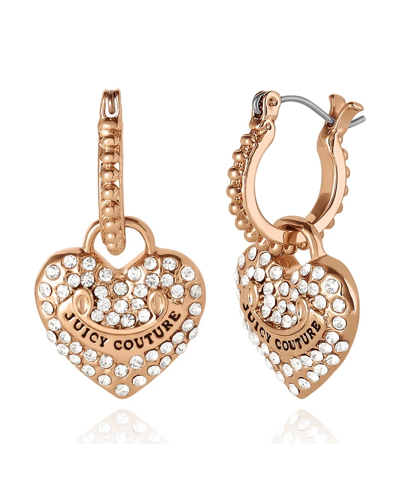 Juicy Couture Gold-Tone Heart Charm Hoop Earrings with Crystal Accents