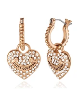 Juicy Couture Gold-Tone Heart Charm Hoop Earrings with Crystal Accents