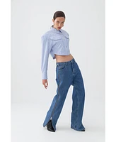 Nocturne Women's Striped Shirt with Shoulder Pad