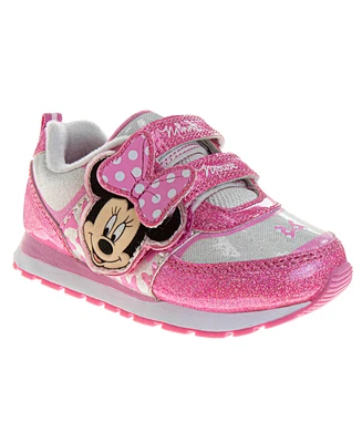 Disney Toddler and Little Girls Minnie Mouse Hook Loop Light Up Sneakers