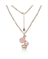 Juicy Couture Gold-Tone Layered Charm Necklace with Pink Enamel Accents