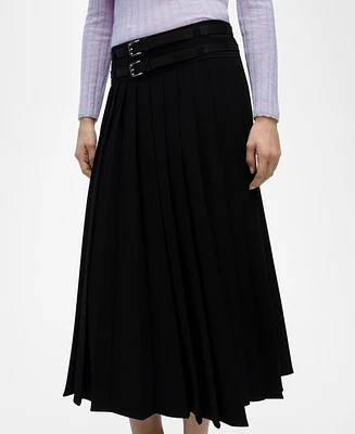 Mango Women's Double Belted Pleated Skirt