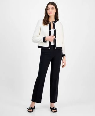 Anne Klein Womens Embellished Framed Cardigan Sweater Mid Rise Pull On Pants