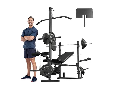 Er Kang 8 in 1 Olympic Weight Bench Set with Leg Extension and Leg Curl, Multi-Function Bench Press Set with Preacher Curl Pad and Chest Fly, Full-Bod