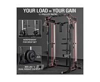 Er Kang Power Cage, 2000LB Squat Rack, Dual Pulley Cable Crossover System, Multi-function Free Weight Home Gym Workout Machine with Attachments