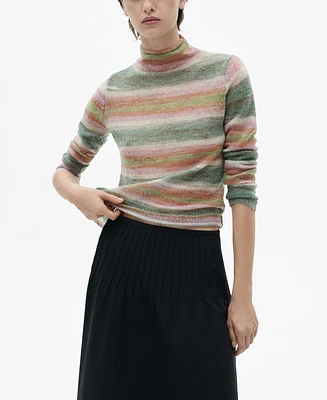 Mango Women's Stand Collar Striped Sweater