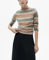 Mango Women's Stand Collar Striped Sweater