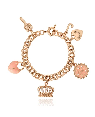 Juicy Couture Gold-Tone Pink Charm Bracelet with Pave Accents