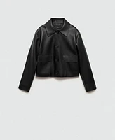 Mango Women's Pockets Detail Leather-Effect Jacket