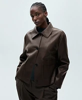 Mango Women's Pockets Detail Leather-Effect Jacket