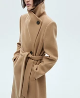 Mango Women's Belted Manteco Wool Coat