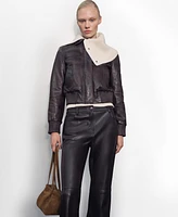 Mango Women's Leather Bomber Jacket