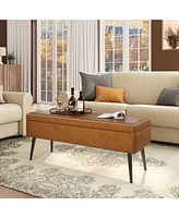 Storage Ottoman Bench, End of Bed Bench with The Stitching and Synthetic Leather, Dual Safety Hinges, 660 Lbs Load, Upholstered Storage Bench for Bedr