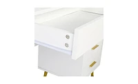 Slickblue Large Vanity Set with 9 Led Bulbs, Makeup Table with Cushioned Stool, 3 Storage Shelves & 4 Drawers