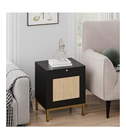 gaomon Rattan End Table, Wood Nightstand Set of 2 Side Table with Storage Shelf for Entryway, Living Room, Bedroom