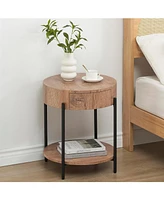 gaomon Round End Table Wood Side Table with Drawer Farmhouse Circle End Tables Accent Bedside Table Metal Frame Small Nightstand for Living Room, Bedr