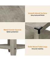 gaomon Grey Farmhouse End Table, 3 Tier Rustic Side Table, Narrow Sofa Table Set of 2 with Ample Storage Shelf, Rectangular Nightstand with Metal Corn