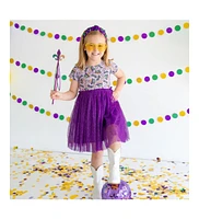 Little and Big Girls Mardi Gras Short Sleeve Tutu Dress