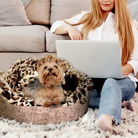 Dream Black Label Leopard Princess Dog Bed - Puppy Bed for Small Dogs, Washable Cuddler Cat Bed - Elegant, Royal Design Beds for Puppy and Kitten