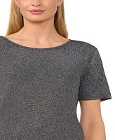 CeCe Women's Metallic Crewneck Short-Sleeve Sweater