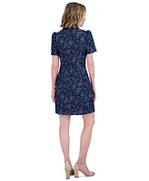 Eliza J Women's Floral Rhinestone-Trim Collared Denim Shirtdress
