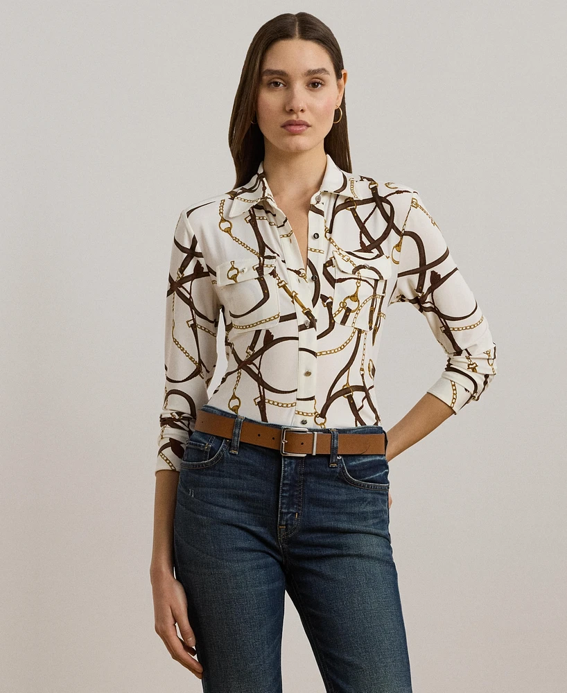 Lauren Ralph Women's Slim-Fit Belting-Print Jersey Shirt