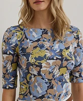 Lauren Ralph Women's Floral Stretch Cotton Boatneck Tee