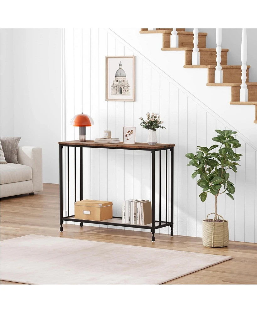 gaomon Narrow Console Table 32" Entryway Table with Glass Shelf and Metal Frame Couch Table Side Table with 2 Storage Shelves for Living Room, Foyer,
