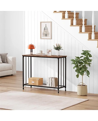 gaomon Narrow Console Table 32" Entryway Table with Glass Shelf and Metal Frame Couch Table Side Table with 2 Storage Shelves for Living Room, Foyer,