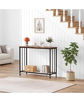 gaomon Narrow Console Table 32" Entryway Table with Glass Shelf and Metal Frame Couch Table Side Table with 2 Storage Shelves for Living Room, Foyer,