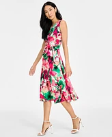 Kasper Printed Scuba Tie-Waist Dress, Regular & Petite Sizes