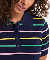 On 34th Women's Striped Short Sleeve Polo Sweater