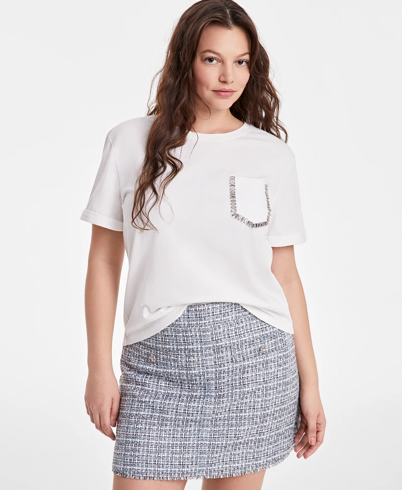 On 34th Women's Rhinestone-Trim Pocket T-Shirt, Exclusively at Macy's