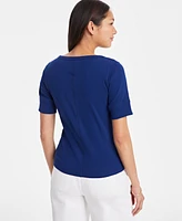 On 34th Women's Short Sleeve Ribbed Henley Tee, Exclusively at Macy's