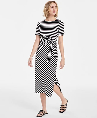 On 34th Women's Striped Tie-Waist Midi Dress, Exclusively at Macy's