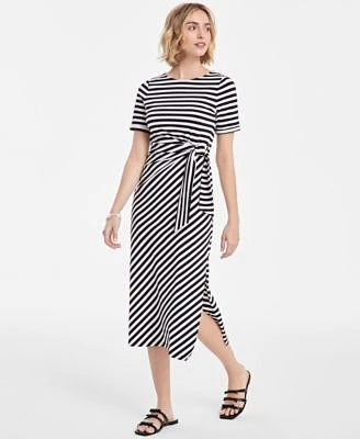 Womens Striped Tie Waist Midi Dress Exclusively At Macys Xxs 3x