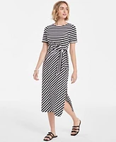 Womens Striped Tie Waist Midi Dress Exclusively At Macys Xxs 3x