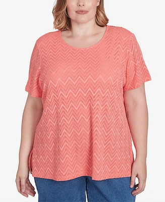 Alfred Dunner Plus Classic Textured Chevron Lace Back Top