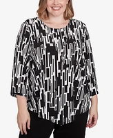 Alfred Dunner Plus Classic Vertical Geometric Top with Necklace