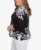 Alfred Dunner Plus Classic Asymmetric Floral Monotone Crew Neck Top