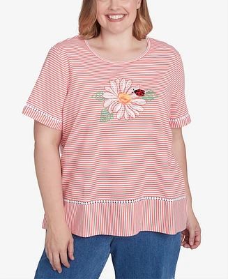 Alfred Dunner Plus Classic Daisy Knit Striped Tee